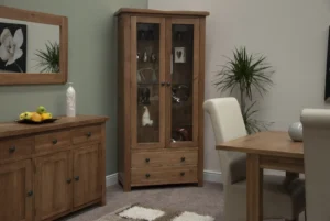Rustic Oak Glass Display Cabinet
