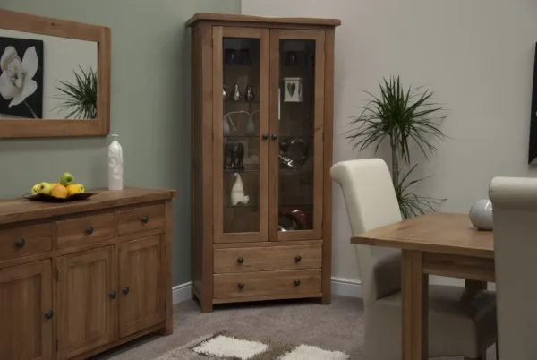 Rustic Oak Glass Display Cabinet