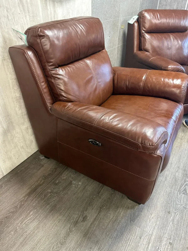 Furniture Village Brown Leather 2 Seater Sofa & 2 Armchairs Electric Recliners - Image 5