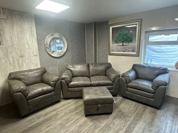 DFS Scarfell Grey Endurance Fabric 2 Seater Sofa With 2 Armchairs & Storage Footstool