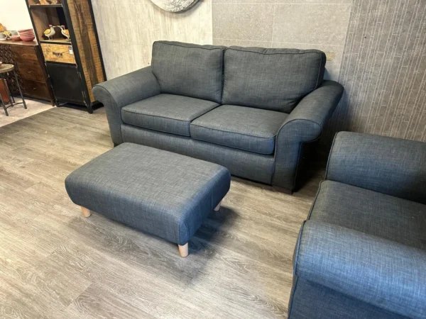 Ex Display Sofology Ashford Como Charcoal All Over  3 Seater Sofa & Armchair With Footstool - Image 3