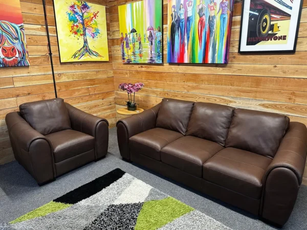 Sofology Galleria Brown Leather 3 Seater Sofa With Matching Armchair RRP £3298
