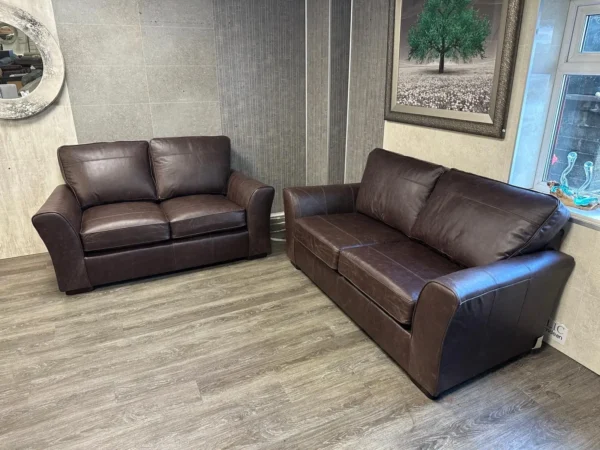 Designer Chocolate Brown Leather 3 & 2 Seater Sofa Set
