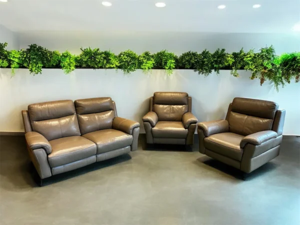 Sofology Lucca Grey Leather 2 Seater Sofa & 2 Armchairs Power Recliners