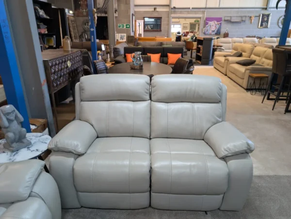 Furniture Village Grey Leather 2 Seater Sofa With Electric Recliner's with USB Outlets
