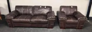Ex Display DFS Brown Genuine Leather 3 Seater Sofa & Armchair