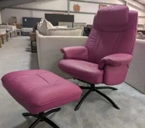 Fabb Purple Leather Swivel Recliner & Stool
