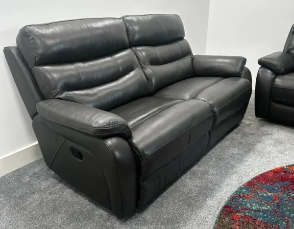 Fabb James Charcoal Grey Leather 3 & 2 Seater Sofa’s With Footstool Recliners - Image 6