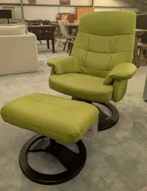 Fabb Green Leather Swivel Recliner & Stool