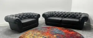Fabb Savannah Navy Blue Leather Chesterfield 3 Seater Sofa & Armchair