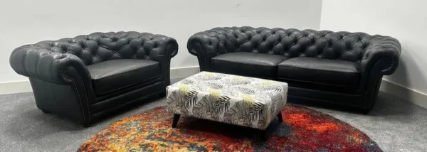 Fabb Savannah Navy Blue Leather Chesterfield 3 Seater Sofa & Armchair - Image 2