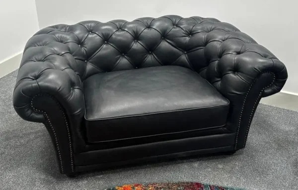 Fabb Savannah Navy Blue Leather Chesterfield 3 Seater Sofa & Armchair - Image 4