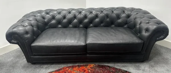 Fabb Savannah Navy Blue Leather Chesterfield 3 Seater Sofa & Armchair - Image 6