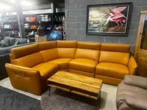 Italia New Trend Tan Leather Corner Sofa Power Recliner Modular