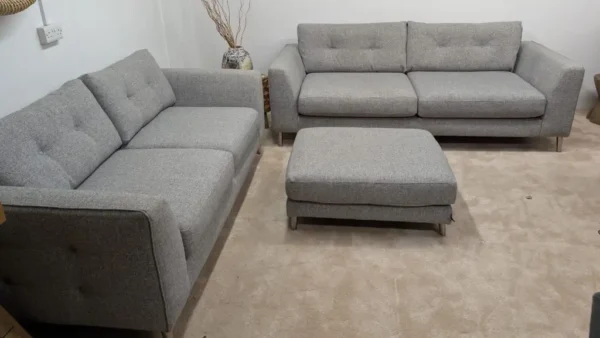 DFS Farnham Weave Fabric Sofa Set – Light Grey | 4-Seater + 3-Seater + Footstool (Ex-Display) - Image 3