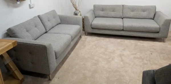 DFS Farnham Weave Fabric Sofa Set – Light Grey | 4-Seater + 3-Seater + Footstool (Ex-Display)