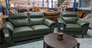 Fabb Jayley Pine Green Genuine Leather 2 Seater Sofa & Armchair
