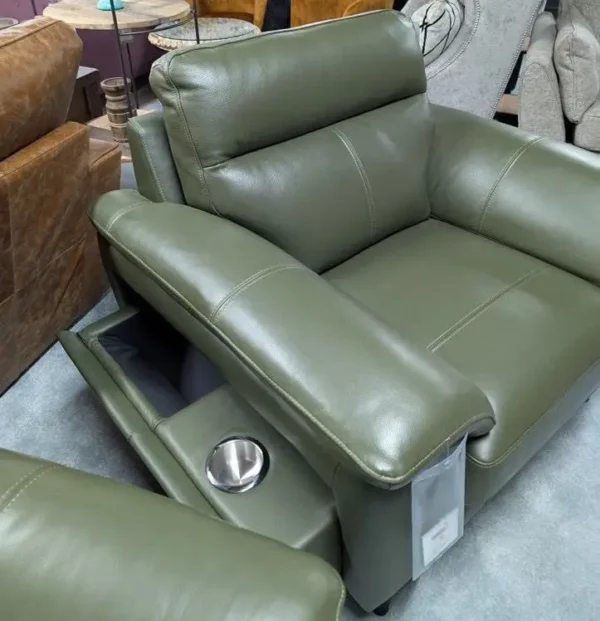 Fabb Jayley Pine Green Genuine Leather 2 Seater Sofa & 2 Armchairs - Image 2