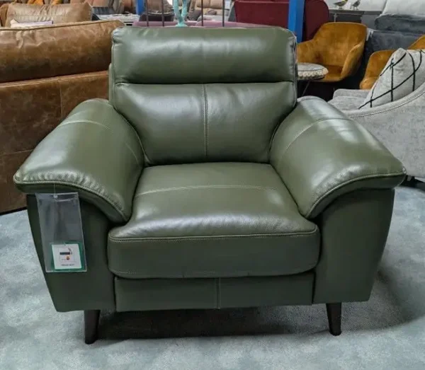 Fabb Jayley Pine Green Genuine Leather 2 Seater Sofa & 2 Armchairs - Image 4