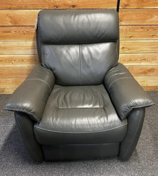Furniture Village 3 Seater Sofa & Matching Armchair In Grey Leather With Power Recliners - Image 2