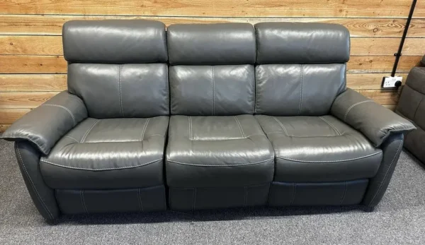 Furniture Village 3 Seater Sofa & Matching Armchair In Grey Leather With Power Recliners - Image 3