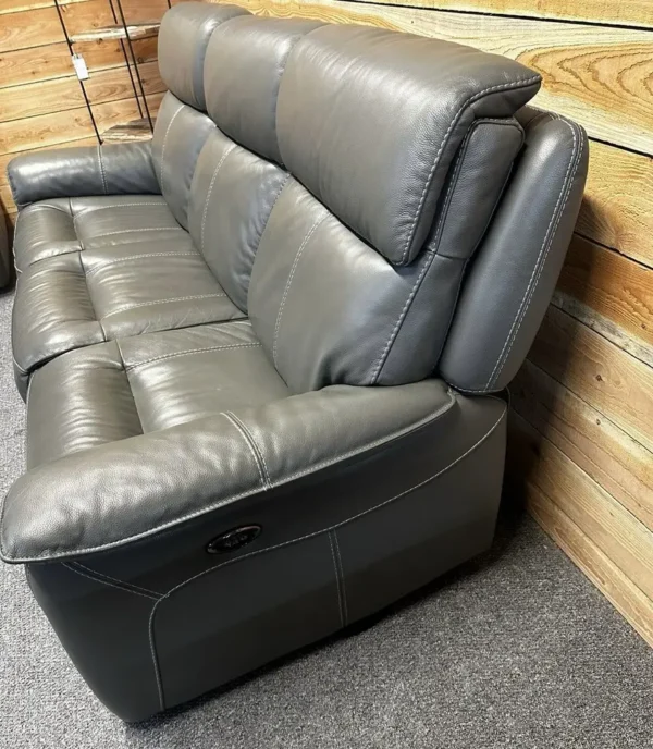 Furniture Village 3 Seater Sofa & Matching Armchair In Grey Leather With Power Recliners - Image 4