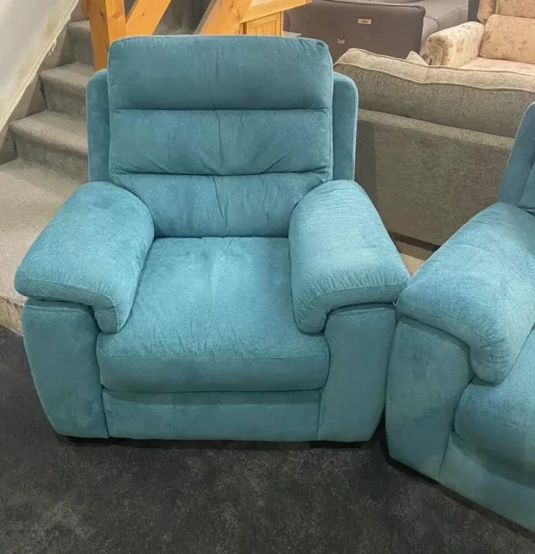 Furniture Village Teal Fabric 3 Seater Sofa & 2 Power Recliner Armchairs - Image 2