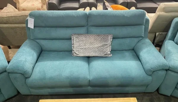 Furniture Village Teal Fabric 3 Seater Sofa & 2 Power Recliner Armchairs - Image 3