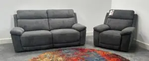 Fabb Banks Anthracite Grey Fabric 3 Seater Recliner Sofa & Power Recliner Chair