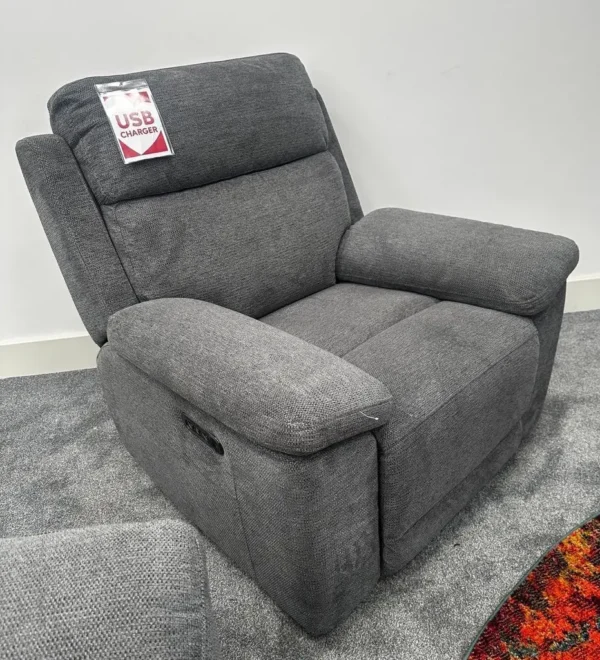 Fabb Banks Anthracite Grey Fabric 3 Seater Recliner Sofa & Power Recliner Chair - Image 3