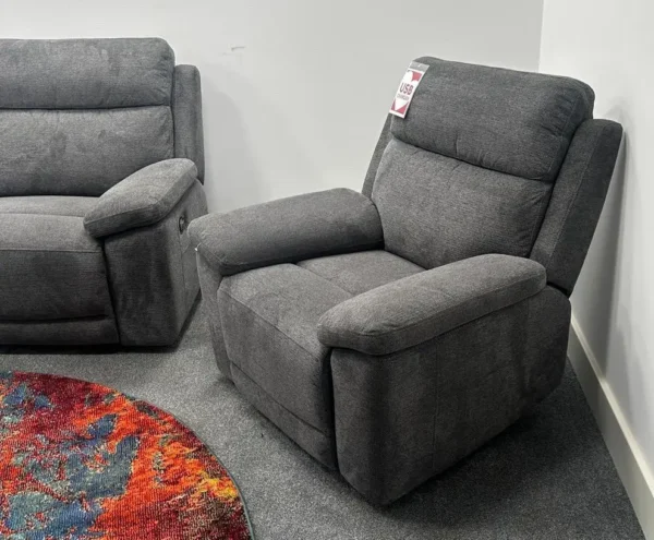 Fabb Banks Anthracite Grey Fabric 3 Seater Recliner Sofa & Power Recliner Chair - Image 4
