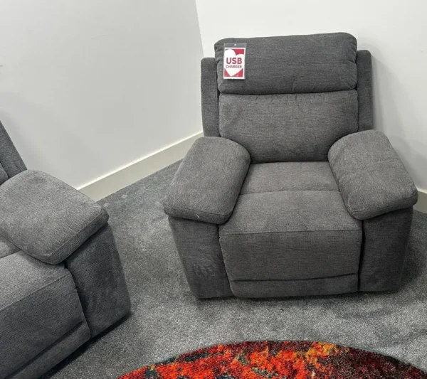 Fabb Banks Anthracite Grey Fabric 3 Seater Recliner Sofa & Power Recliner Chair - Image 6