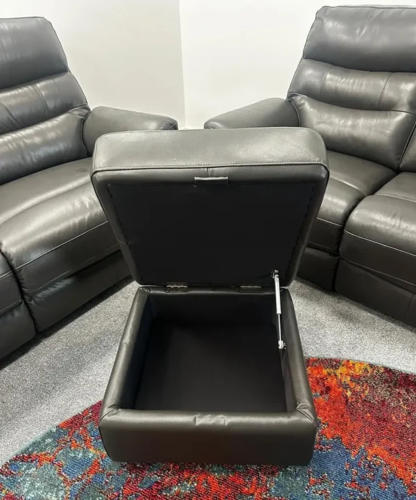 Fabb James Charcoal Grey Leather 3 & 2 Seater Sofa’s With Footstool Recliners - Image 4