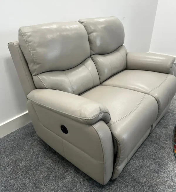 Fabb Evelyn Lead Grey Leather 2 Seater Sofa With Power Recliners - Image 3