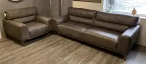 Sofology Grey Semi Aniline Leather 3 Seater Sofa & Armchair