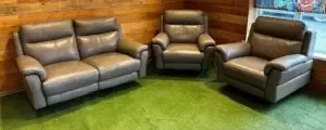 Sofology Lucca Grey Leather 2-Seater Sofa & 2 Armchairs All Power Recliners