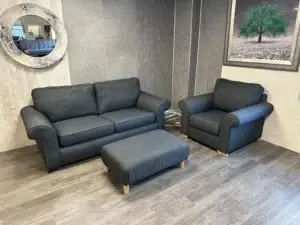Sofology Ashford Charcoal Grey Fabric 3 Seater Sofa & Armchair + Stool