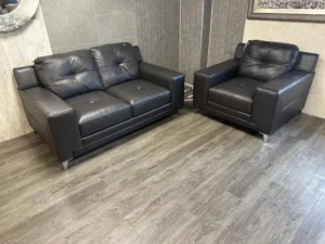 LUXURY ITALIAN DESIGNER BROWN LEATHER 2 SEATER SOFA & ARMCHAIR