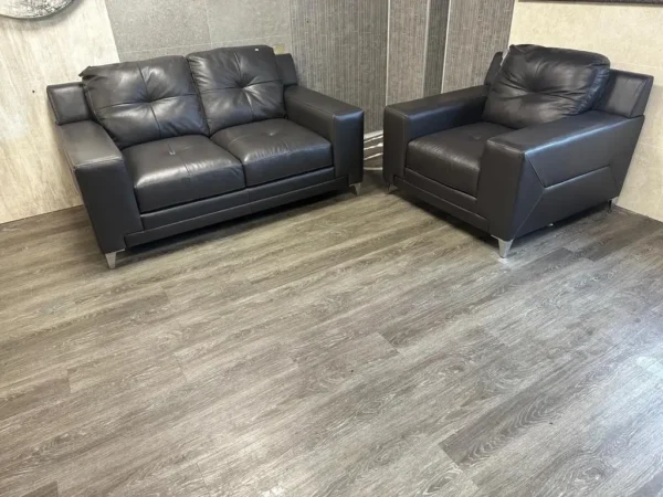 LUXURY ITALIAN DESIGNER BROWN LEATHER 2 SEATER SOFA & ARMCHAIR - Image 2