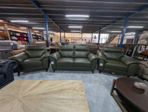 Fabb Jayley Pine Green Genuine Leather 2 Seater Sofa & 2 Armchairs