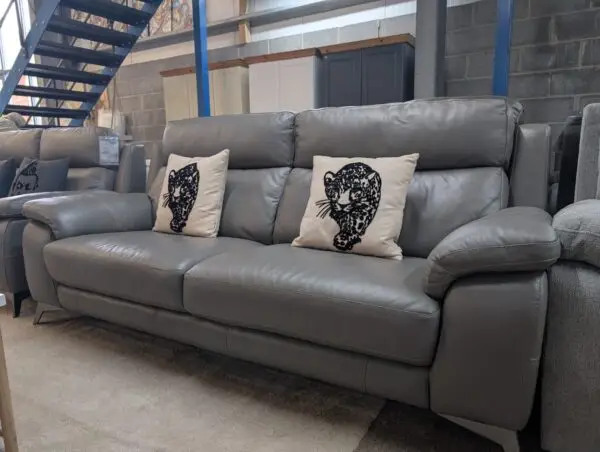 Furniture Village Missouri Grey Leather 3 & 2 Seater Sofas & Armchair - Image 3