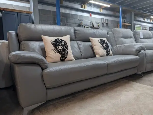 Furniture Village Missouri Grey Leather 3 & 2 Seater Sofas & Armchair - Image 2