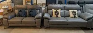 Furniture Village Missouri Grey Leather 3 & 2 Seater Sofas & Armchair