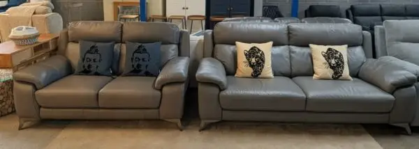 Furniture Village Missouri Grey Leather 3 & 2 Seater Sofas & Armchair
