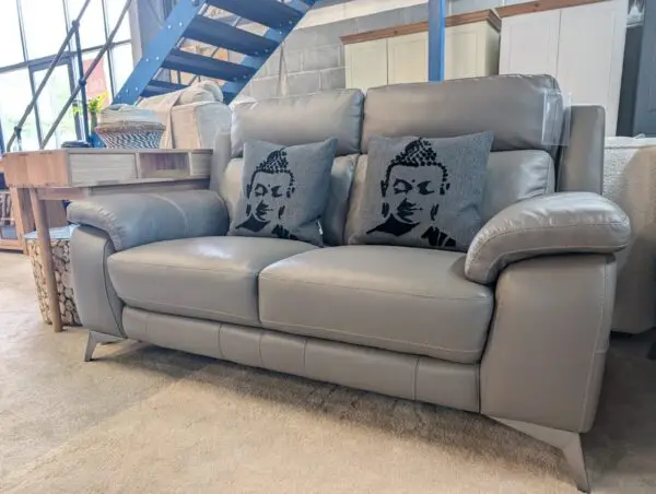Furniture Village Missouri Grey Leather 3 & 2 Seater Sofas & Armchair - Image 4