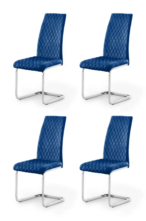 Set Of 4 Calabria Velvet Cantilever Chairs - Blue - Image 2