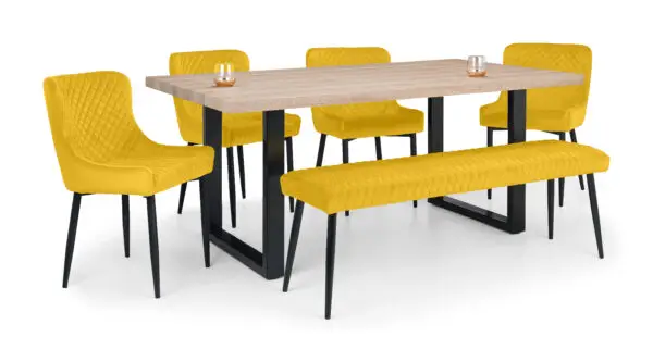 Berwick Rectangular Table, 1 Mustard Luxe Low Bench and 4 Mustard Luxe Chairs - Image 3