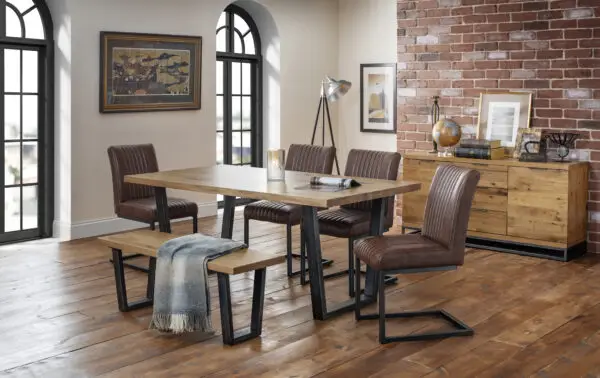 Brooklyn Oak Rectangular Table, 1 Oak Brooklyn Bench and 4 Brown Brooklyn Chairs - Image 5