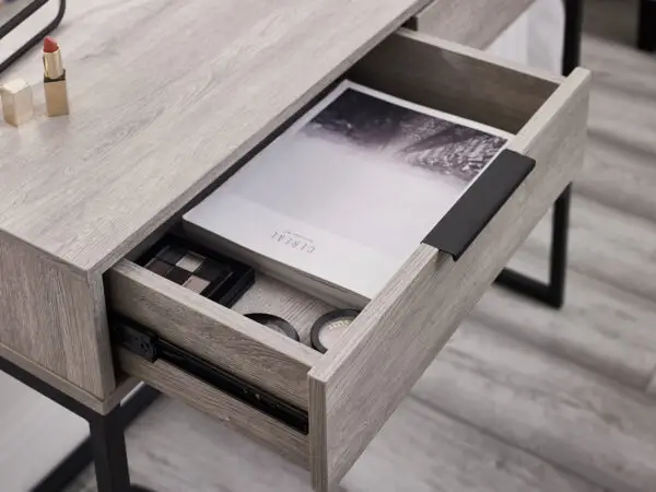 Bali 2 Drawer Dressing Table/Desk - Grey Oak - Image 6