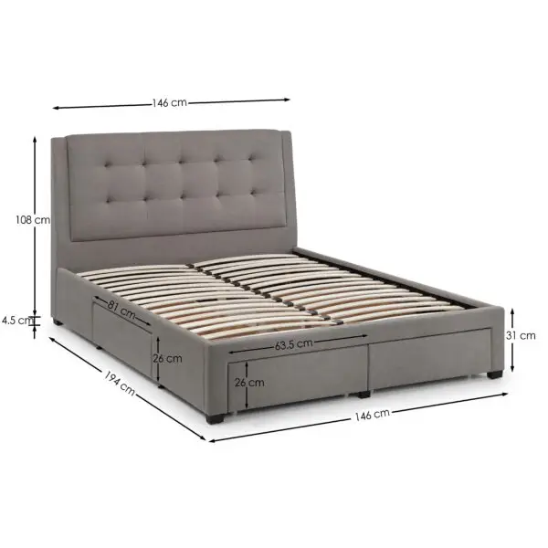 Fullerton 4 Drawer 135cm Double Bed  Grey - Image 8